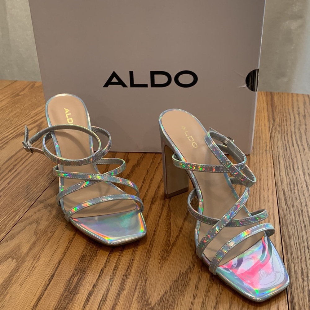 Aldo Strappiana Silver/Multi Clear Chunky Heels. Size 8 Like New
